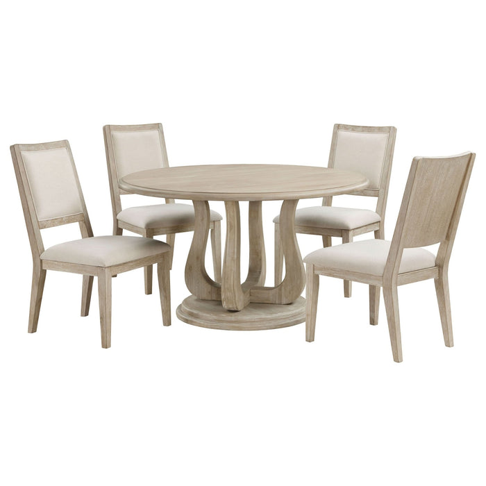 Trofello 5 - piece Round Dining Table Set White Washed - Walo Furniture