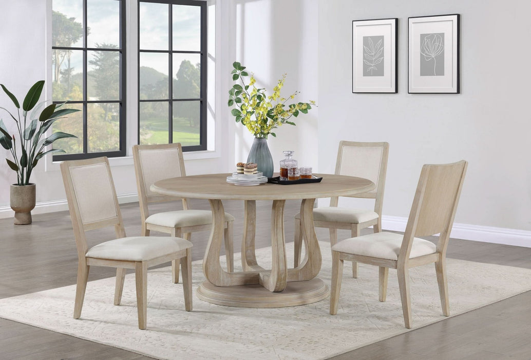 Trofello 5 - piece Round Dining Table Set White Washed - Walo Furniture