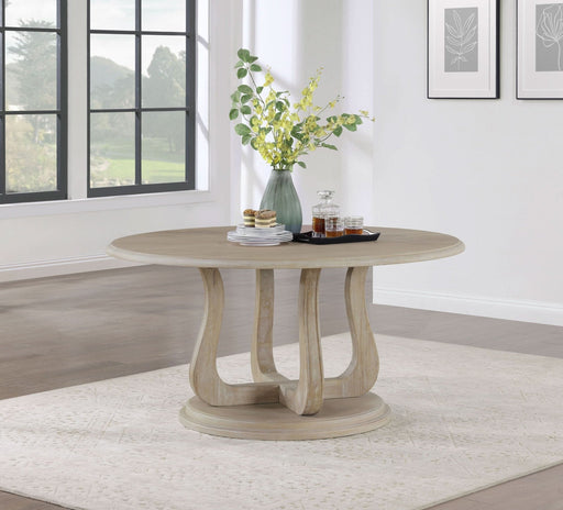 Trofello Round 60 - inch Pedestal Dining Table White Washed - Walo Furniture