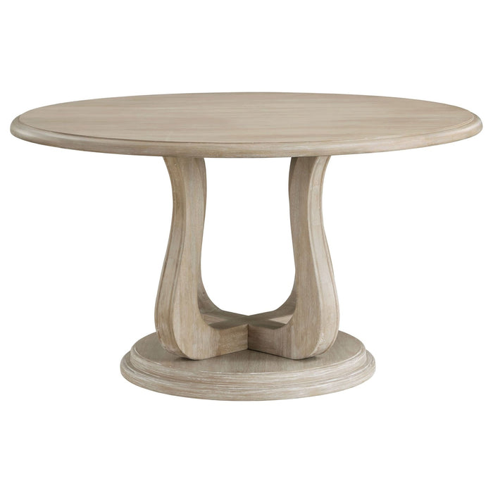 Trofello Round 60 - inch Pedestal Dining Table White Washed - Walo Furniture