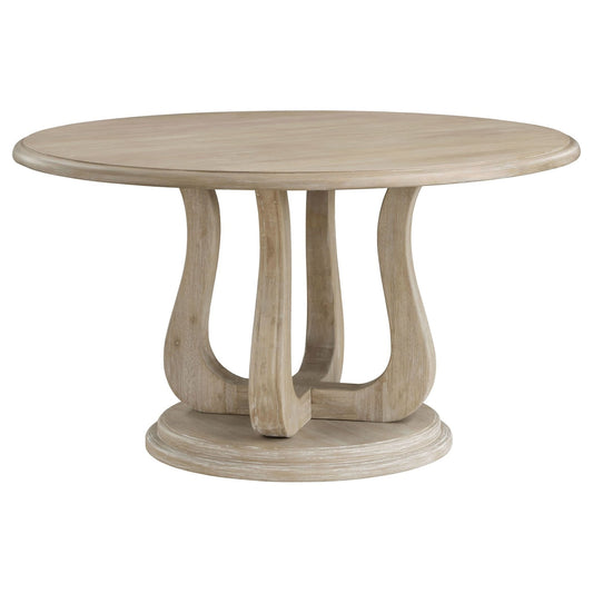 Trofello Round 60 - inch Pedestal Dining Table White Washed - Walo Furniture