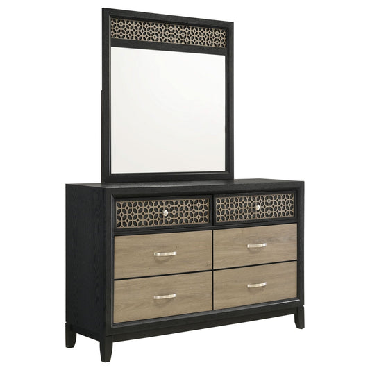 Valencia 6 - drawer Dresser with Mirror Black - Walo Furniture