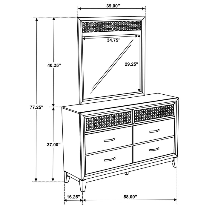 Valencia 6 - drawer Dresser with Mirror Black - Walo Furniture