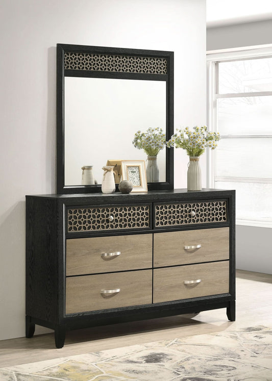 Valencia 6 - drawer Dresser with Mirror Black - Walo Furniture