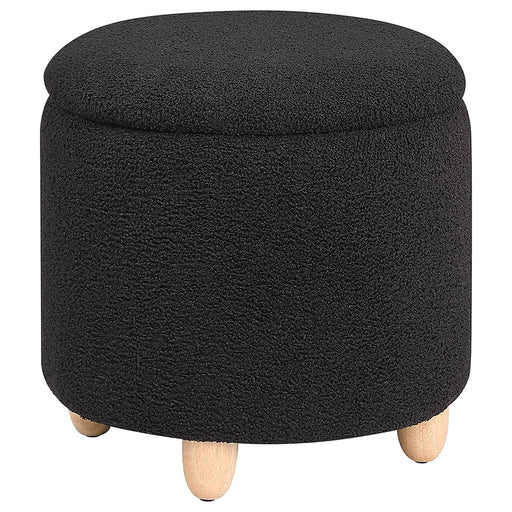 Valia Faux Sheepskin Upholstered Round Storage Ottoman Black - Walo Furniture