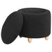 Valia Faux Sheepskin Upholstered Round Storage Ottoman Black - Walo Furniture