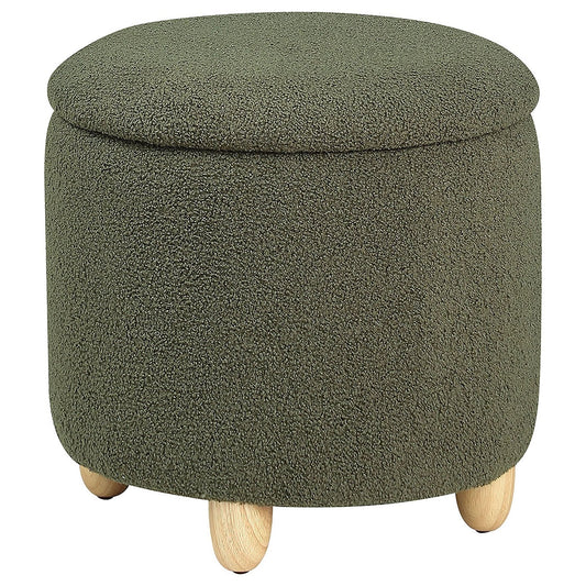 Valia Faux Sheepskin Upholstered Round Storage Ottoman Green - Walo Furniture