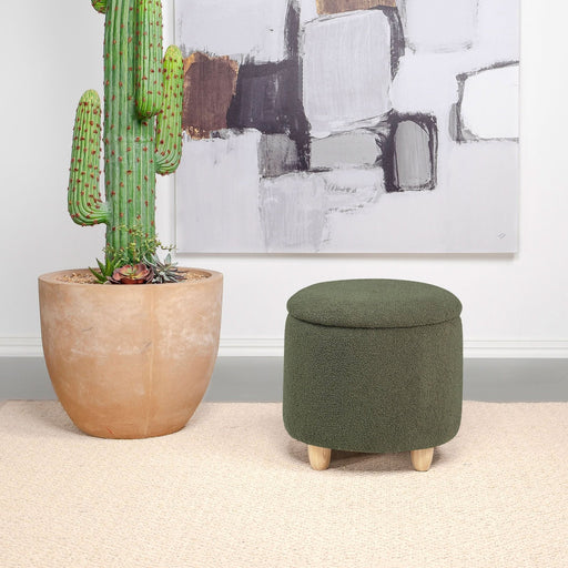 Valia Faux Sheepskin Upholstered Round Storage Ottoman Green - Walo Furniture