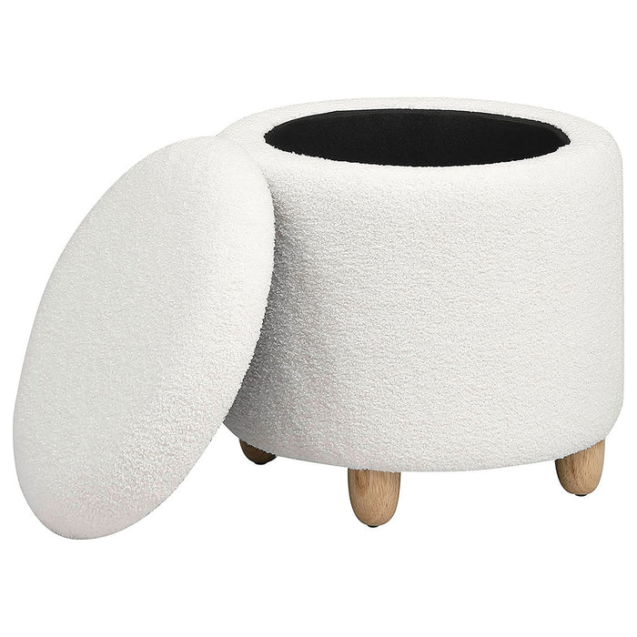 Valia Faux Sheepskin Upholstered Round Storage Ottoman Ivory - Walo Furniture