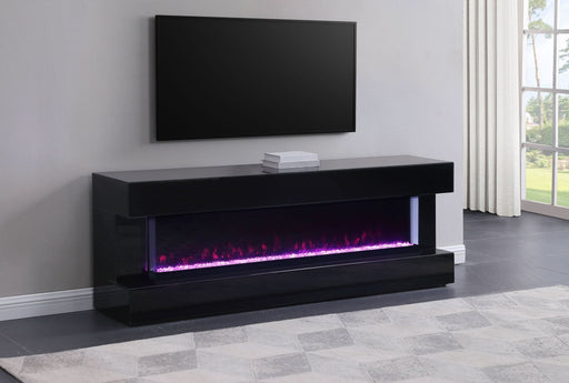 Vallerie 71" TV Stand with Visual Flame Box Black - Walo Furniture