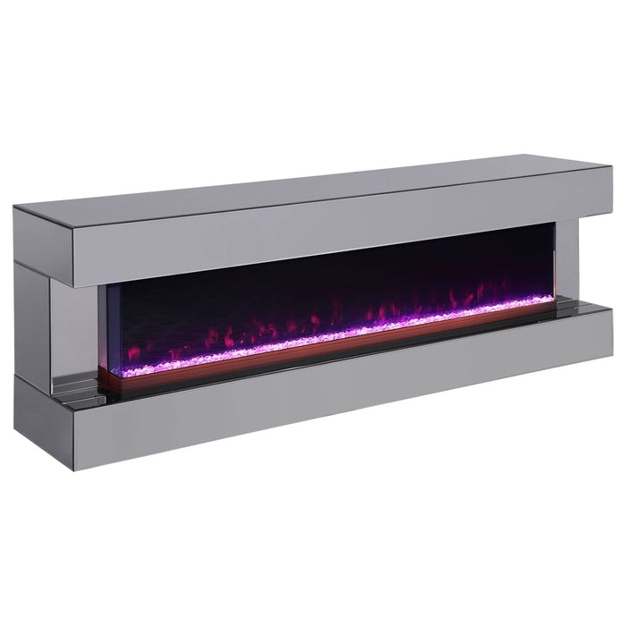 Vallerie 71" TV Stand with Visual Flame Box Grey Mirror - Walo Furniture