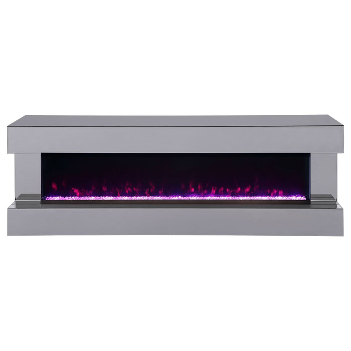 Vallerie 71" TV Stand with Visual Flame Box Grey Mirror - Walo Furniture