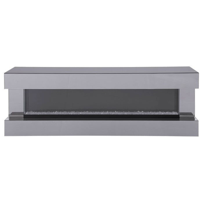 Vallerie 71" TV Stand with Visual Flame Box Grey Mirror - Walo Furniture