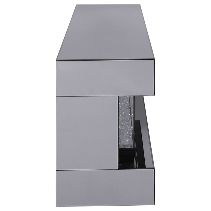 Vallerie 71" TV Stand with Visual Flame Box Grey Mirror - Walo Furniture