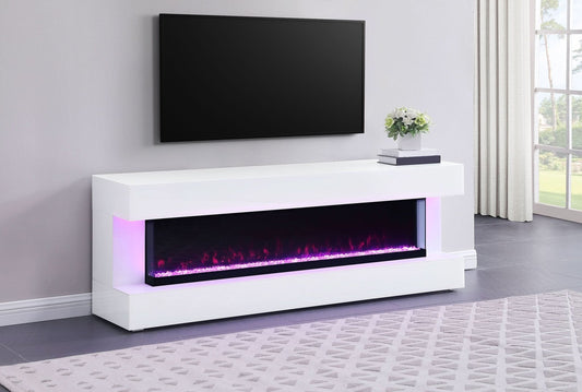 Vallerie 71" TV Stand with Visual Flame Box White - Walo Furniture