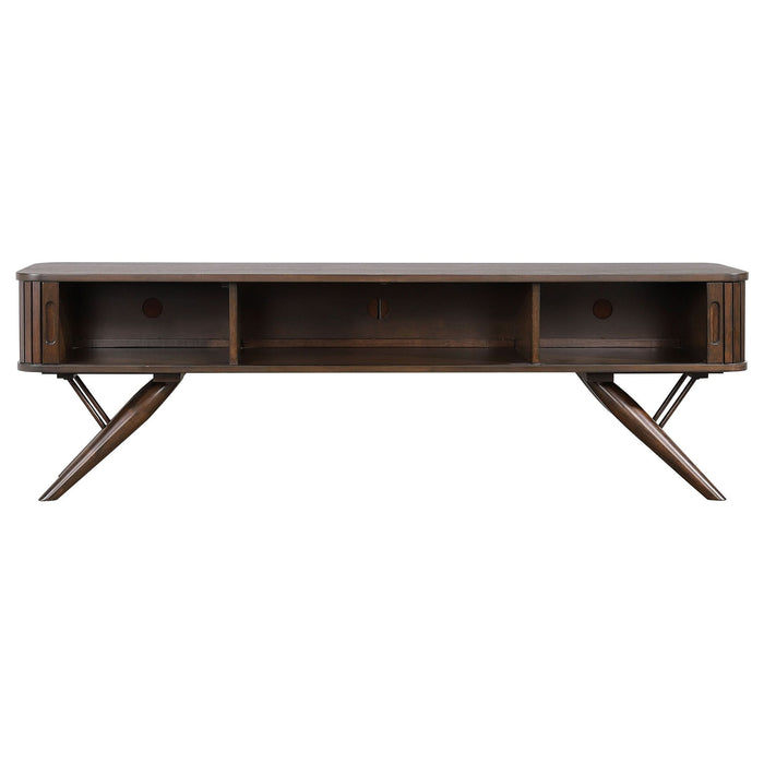 Valna Wood 71" TV Stand with Sliding Doors Walnut - Walo Furniture