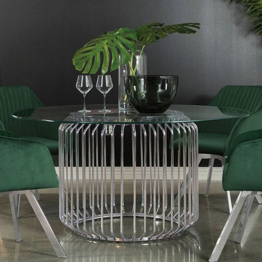 Veena Round 60 - inch Glass Top Metal Dining Table Chrome - Walo Furniture