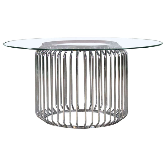 Veena Round 60 - inch Glass Top Metal Dining Table Chrome - Walo Furniture