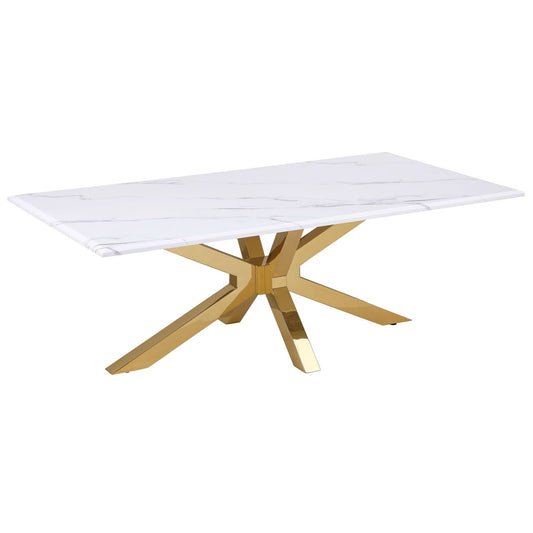 Visalia Faux Marble Top Stainless Steel Coffee Table Gold - Walo Furniture