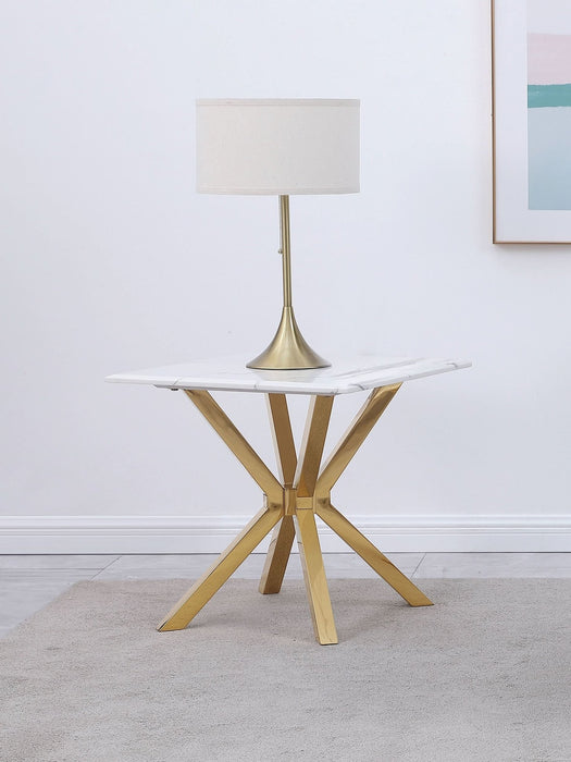 Visalia Faux Marble Top Stainless Steel End Table Gold - Walo Furniture