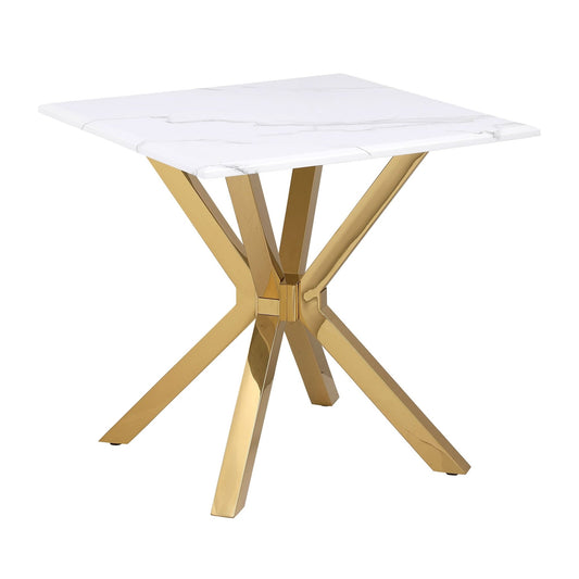 Visalia Faux Marble Top Stainless Steel End Table Gold - Walo Furniture