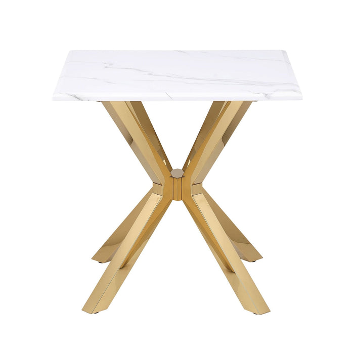 Visalia Faux Marble Top Stainless Steel End Table Gold - Walo Furniture