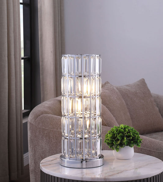 Wanda 20 - inch Crystal Shade Bedside Table Lamp Silver - Walo Furniture