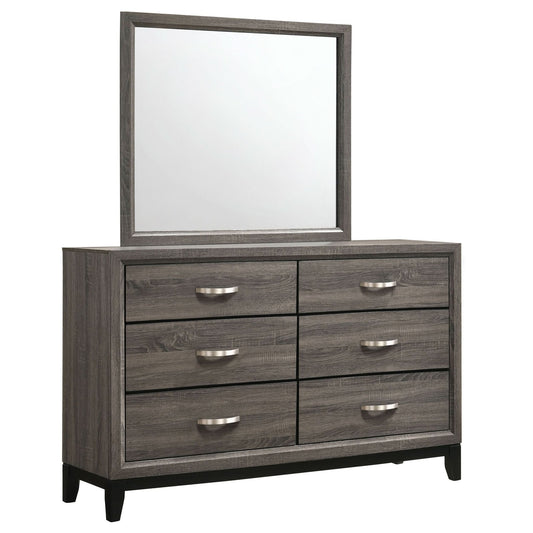 Watson 6 - drawer Dresser with Mirror Grey Oak - Walo Furniture