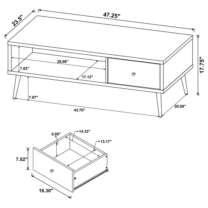 Welsh 1 - drawer Engineered Wood Coffee Table Distressed Pine - Walo Furniture