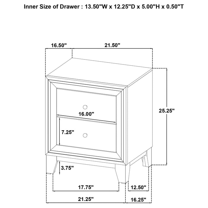 Welsley 2 - drawer Nightstand Bedside Table Walnut - Walo Furniture