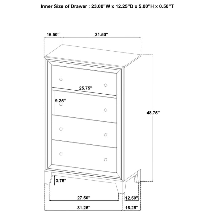 Welsley 4 - drawer Chest of Drawers Walnut - Walo Furniture