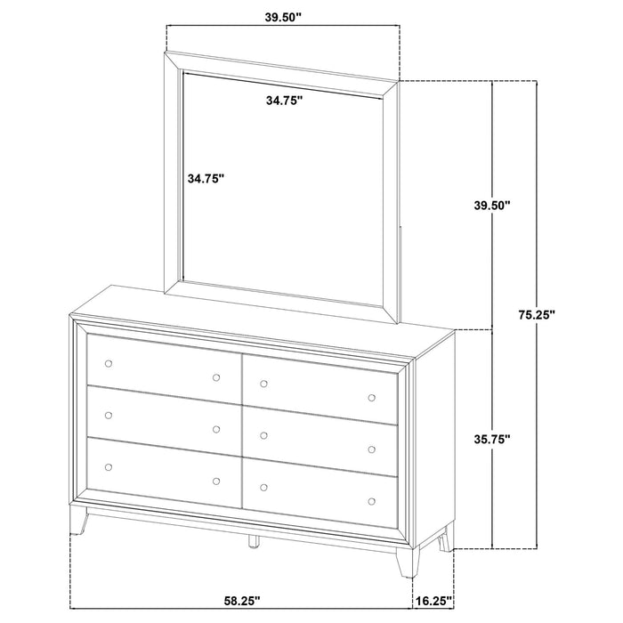 Welsley 6 - drawer Dresser and Mirror Walnut - Walo Furniture