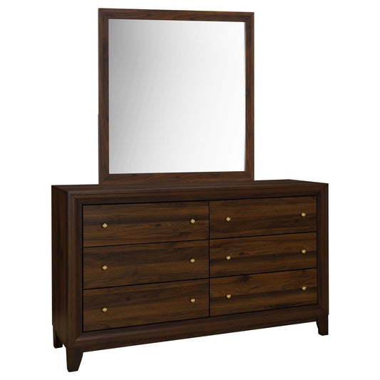 Welsley 6 - drawer Dresser and Mirror Walnut - Walo Furniture