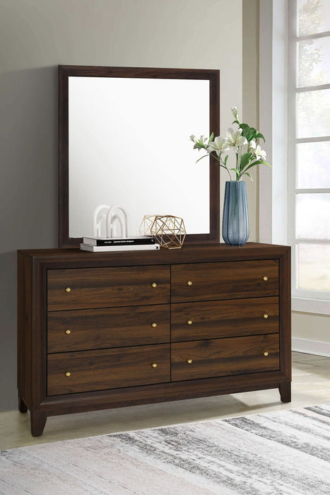 Welsley 6 - drawer Dresser and Mirror Walnut - Walo Furniture