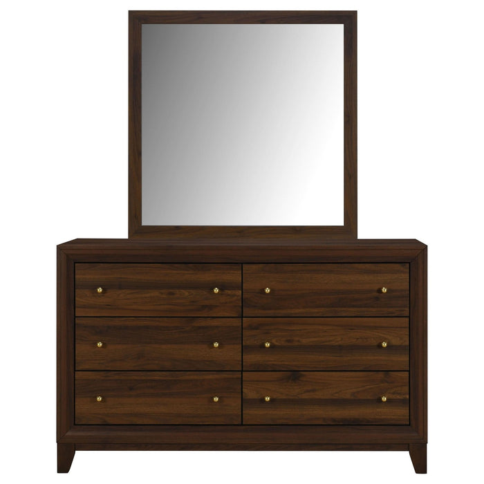 Welsley 6 - drawer Dresser and Mirror Walnut - Walo Furniture