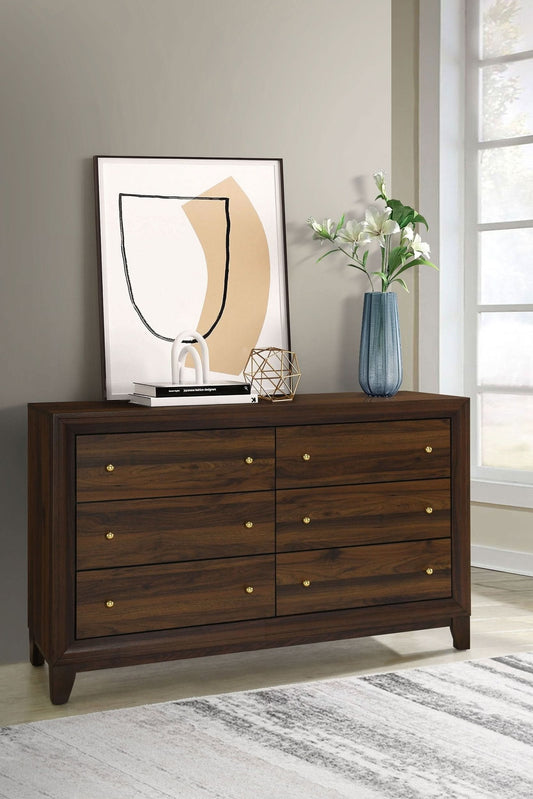 Welsley 6 - drawer Dresser Cabinet Walnut - Walo Furniture