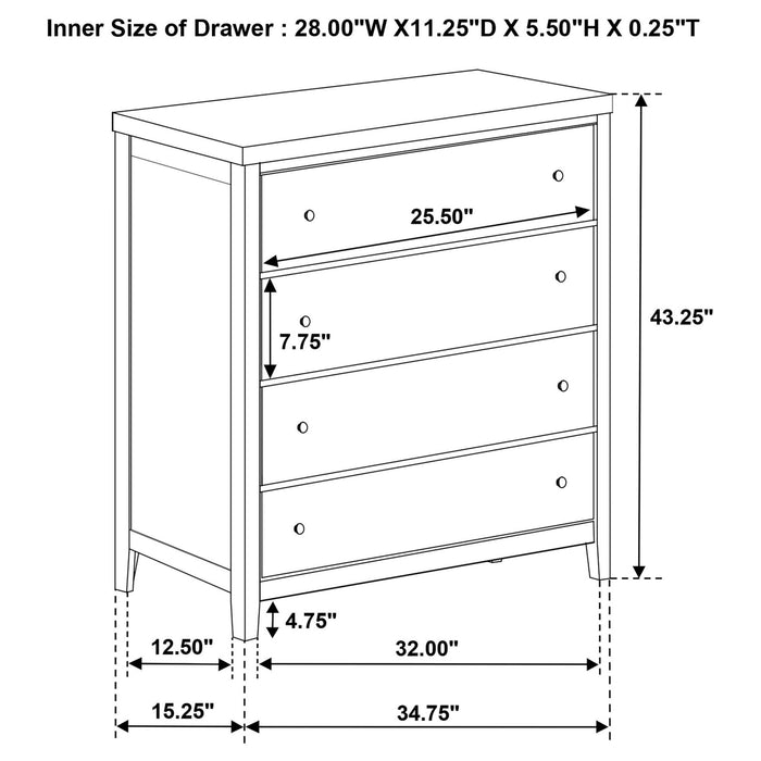 Wilkes 4 - drawer Chest of Drawers Dark Cocoa - Walo Furniture