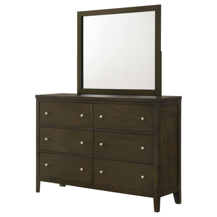 Wilkes 6 - drawer Dresser and Mirror Dark Cocoa - Walo Furniture