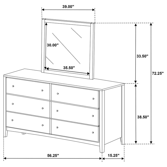 Wilkes 6 - drawer Dresser and Mirror Dark Cocoa - Walo Furniture