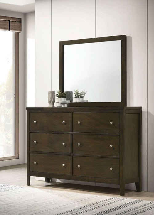 Wilkes 6 - drawer Dresser and Mirror Dark Cocoa - Walo Furniture