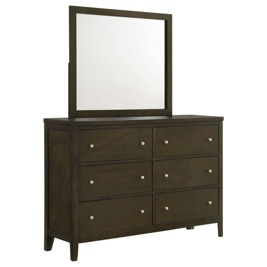 Wilkes 6 - drawer Dresser and Mirror Dark Cocoa - Walo Furniture