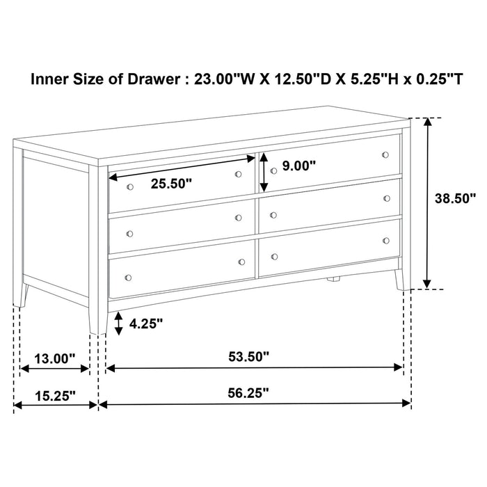 Wilkes 6 - drawer Dresser Cabinet Dark Cocoa - Walo Furniture