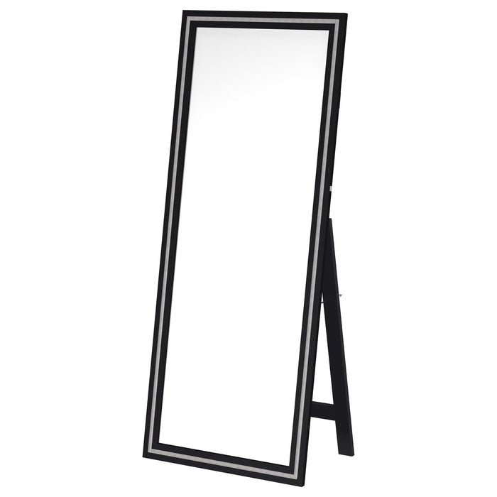 Windrose 28 x 67 Inch Tempered LED Standing Mirror Black - Walo Furniture