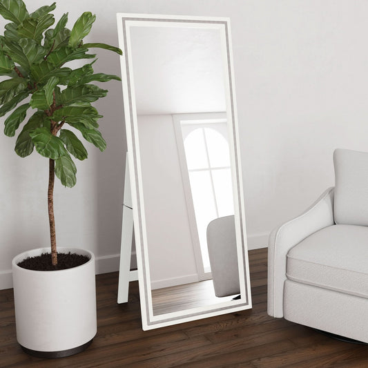 Windrose 28 x 67 Inch Tempered LED Standing Mirror White - Walo Furniture