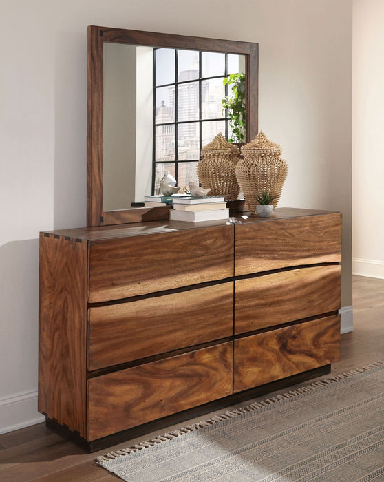 Winslow 6 - drawer Dresser with Mirror Smokey Walnut - Walo Furniture