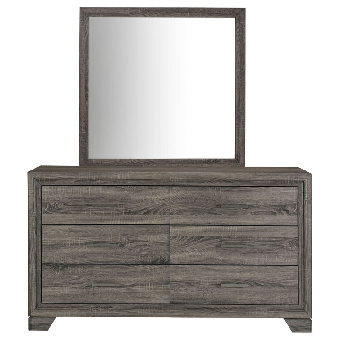 Wright 6 - drawer Dresser and Mirror Brown Oak - Walo Furniture