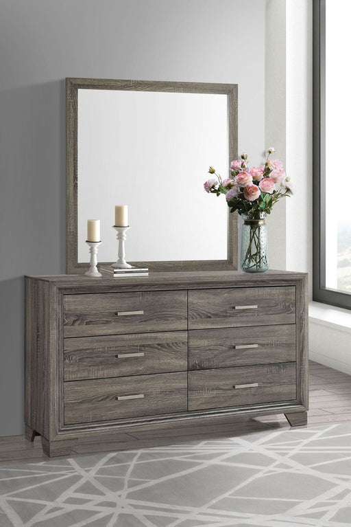 Wright 6 - drawer Dresser and Mirror Brown Oak - Walo Furniture