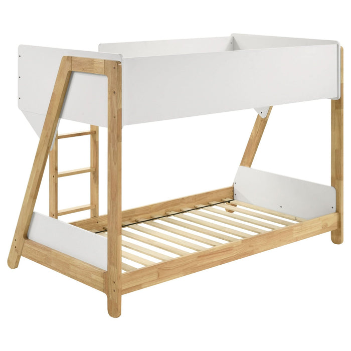 Wyatt Wood Twin Over Twin Bunk Bed White and Natural - Walo Furniture