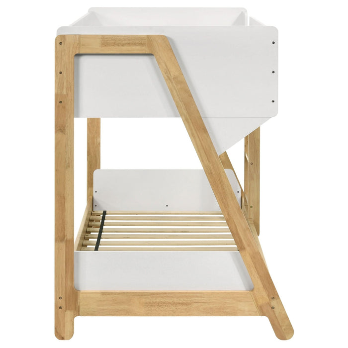 Wyatt Wood Twin Over Twin Bunk Bed White and Natural - Walo Furniture