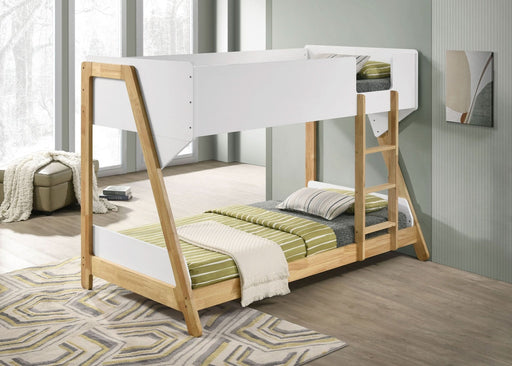 Wyatt Wood Twin Over Twin Bunk Bed White and Natural - Walo Furniture